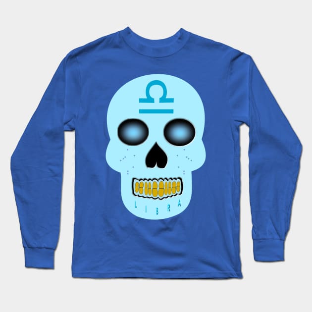 Star Sign Skull Libra Long Sleeve T-Shirt by Krystal Raven